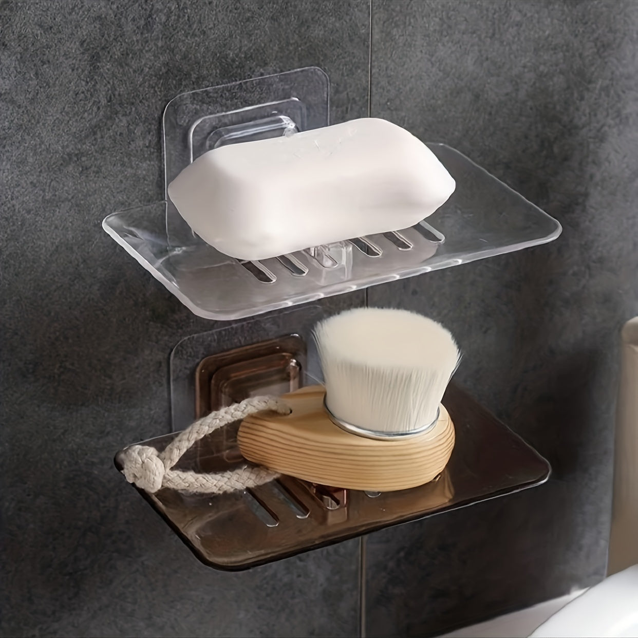 Transparent Soap Dish Wall Mounted Crystal Soap Tray No Punching Soap Holder