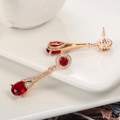 Golden Red Green Stone Dangle Earrings Water Drop Zircon Fine Jewelry
