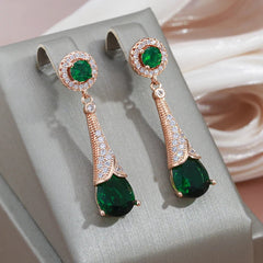 Golden Red Green Stone Dangle Earrings Water Drop Zircon Fine Jewelry