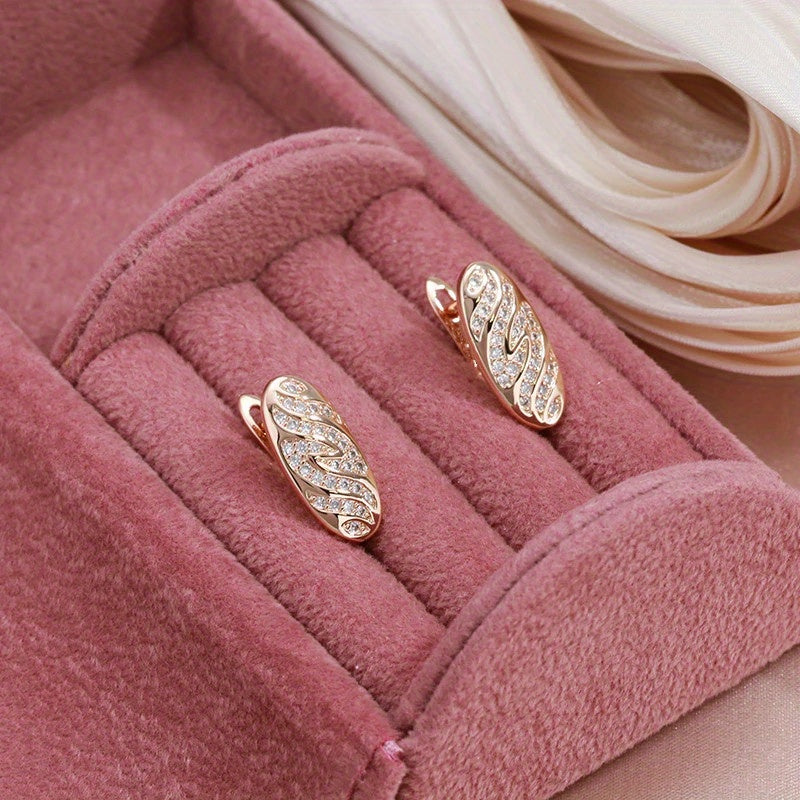 Golden Oval Zircon Drop Earrings for Women