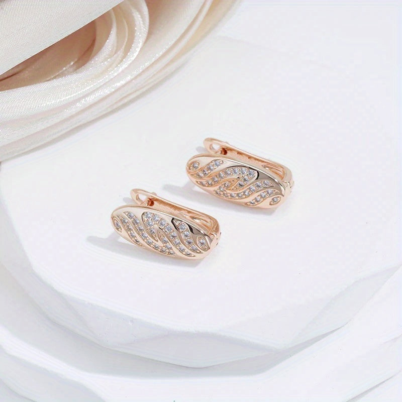 Golden Oval Zircon Drop Earrings for Women