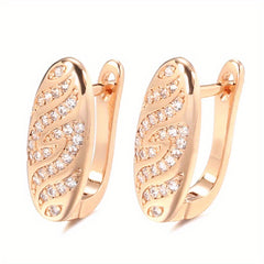 Golden Oval Zircon Drop Earrings for Women