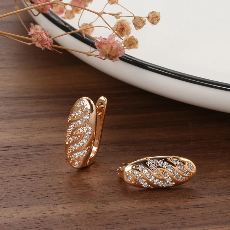 Golden Oval Zircon Drop Earrings for Women