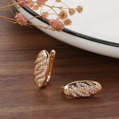 Golden Oval Zircon Drop Earrings for Women