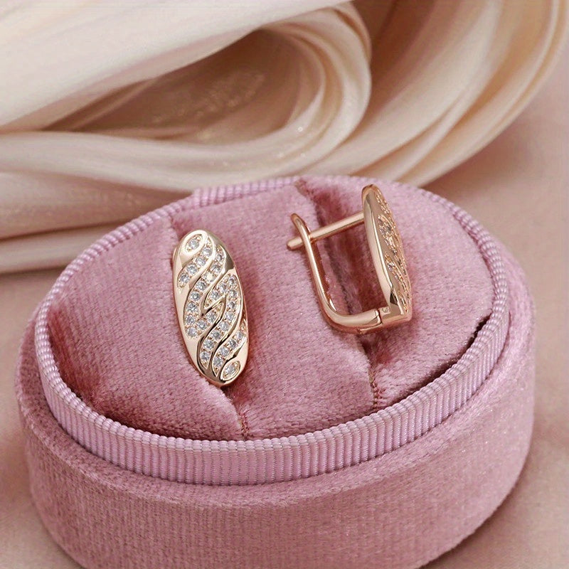 Golden Oval Zircon Drop Earrings for Women