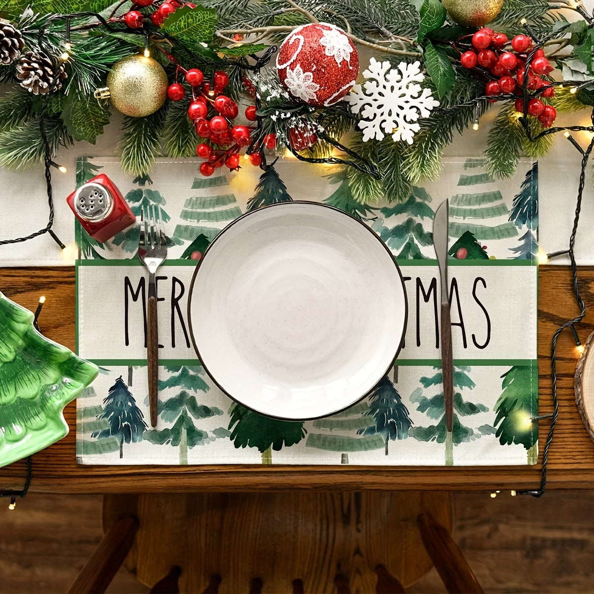 Watercolor Christmas Themed Table Mat Cover