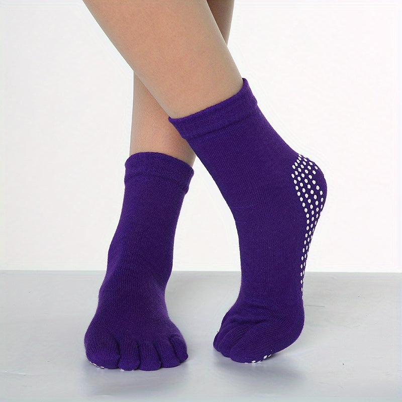 Anti Slip Five Toe Split Yoga Socks Ribbed Stripes Long Grippers Socks