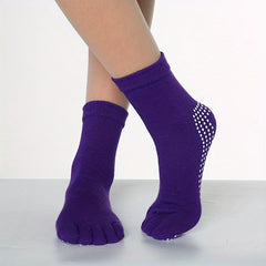 Anti Slip Five Toe Split Yoga Socks Ribbed Stripes Long Grippers Socks