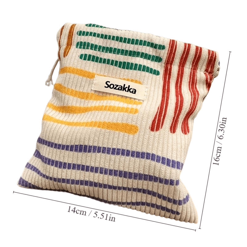 Mini Colorful Stripe Pattern Storage Bag Drawstring Makeup Organizer