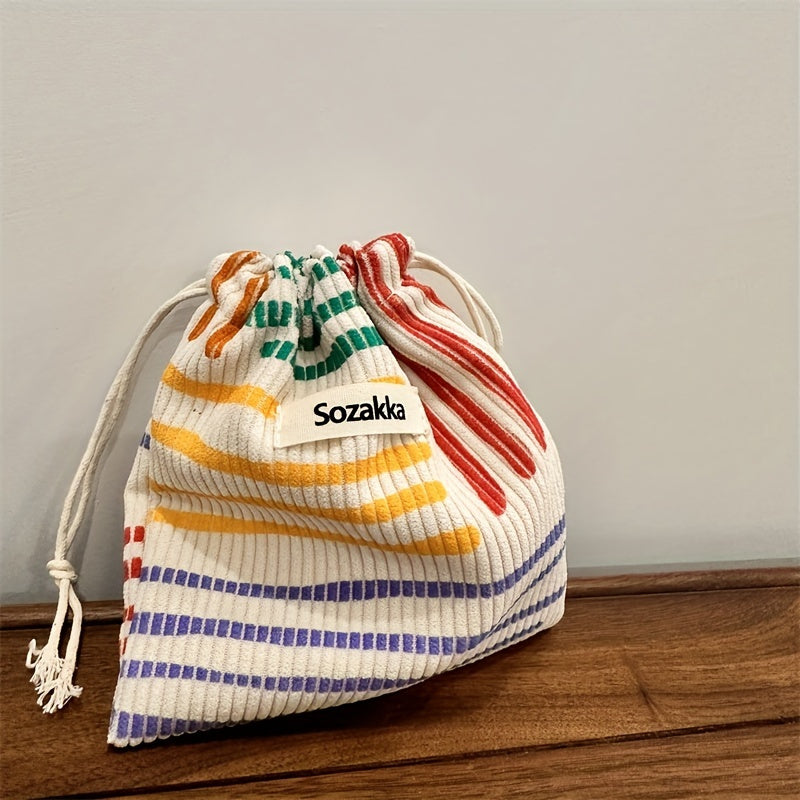 Mini Colorful Stripe Pattern Storage Bag Drawstring Makeup Organizer