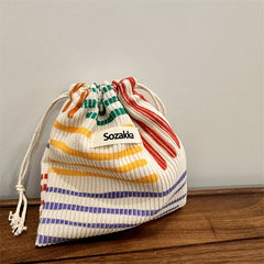 Mini Colorful Stripe Pattern Storage Bag Drawstring Makeup Organizer