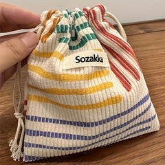 Mini Colorful Stripe Pattern Storage Bag Drawstring Makeup Organizer