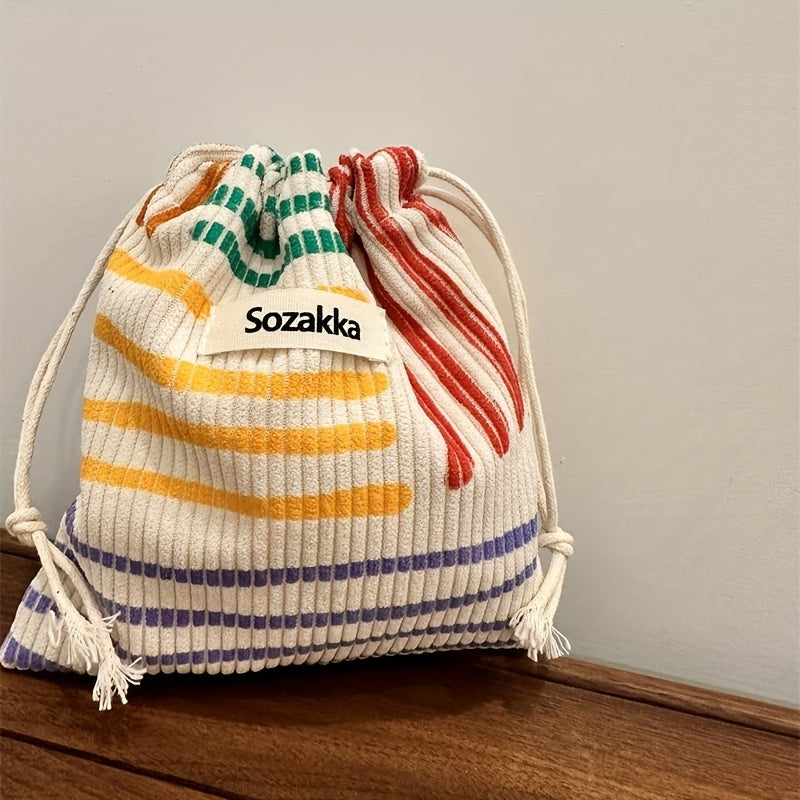 Mini Colorful Stripe Pattern Storage Bag Drawstring Makeup Organizer