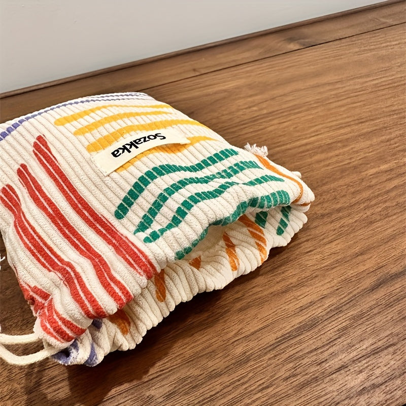 Mini Colorful Stripe Pattern Storage Bag Drawstring Makeup Organizer