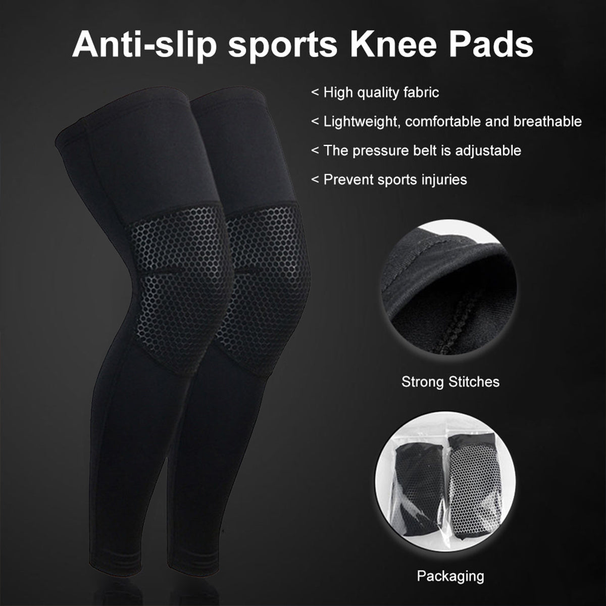 2pcs Compression Knee Pads Support Elastic Long Kneepad Brace Volleyball Bas