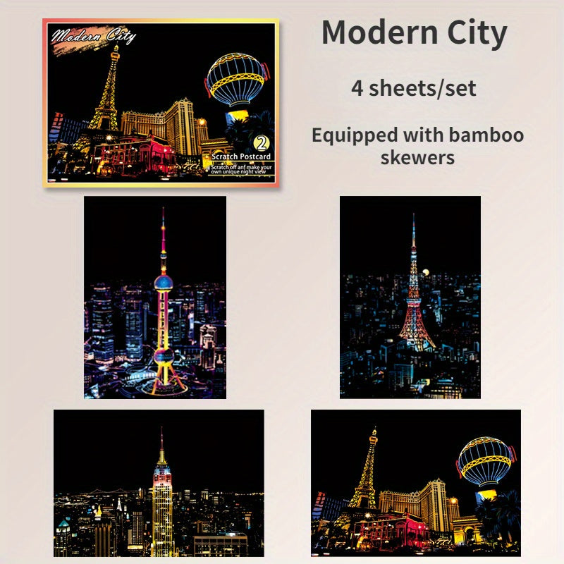 Urban Landscape Scratch Painting DIY Kit - Night Scene Architecture