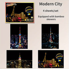Urban Landscape Scratch Painting DIY Kit - Night Scene Architecture