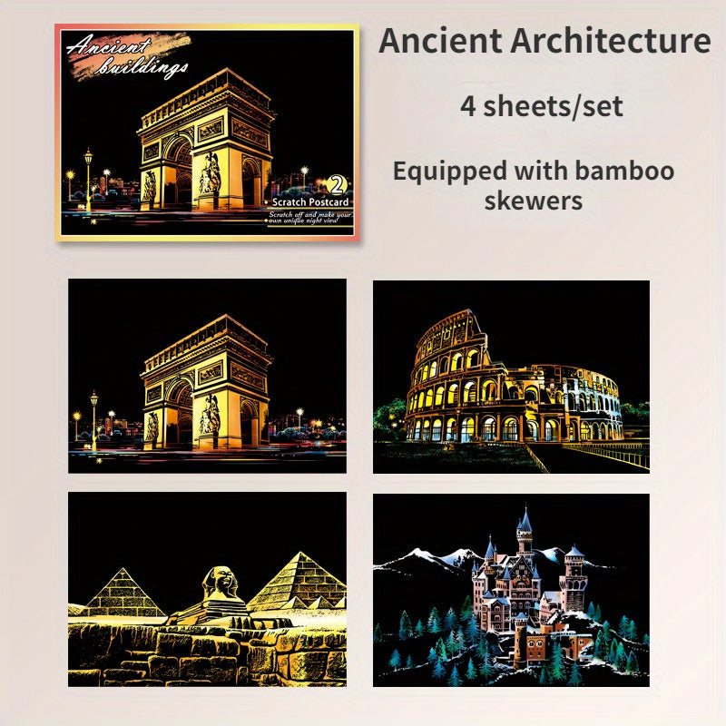 Urban Landscape Scratch Painting DIY Kit - Night Scene Architecture