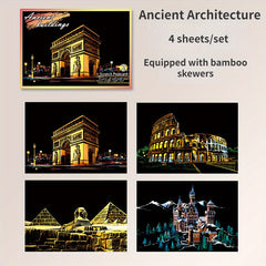 Urban Landscape Scratch Painting DIY Kit - Night Scene Architecture