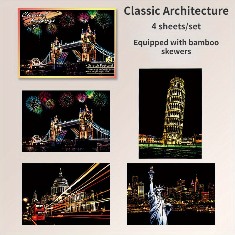 Urban Landscape Scratch Painting DIY Kit - Night Scene Architecture