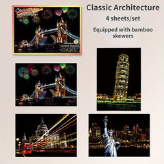 Urban Landscape Scratch Painting DIY Kit - Night Scene Architecture