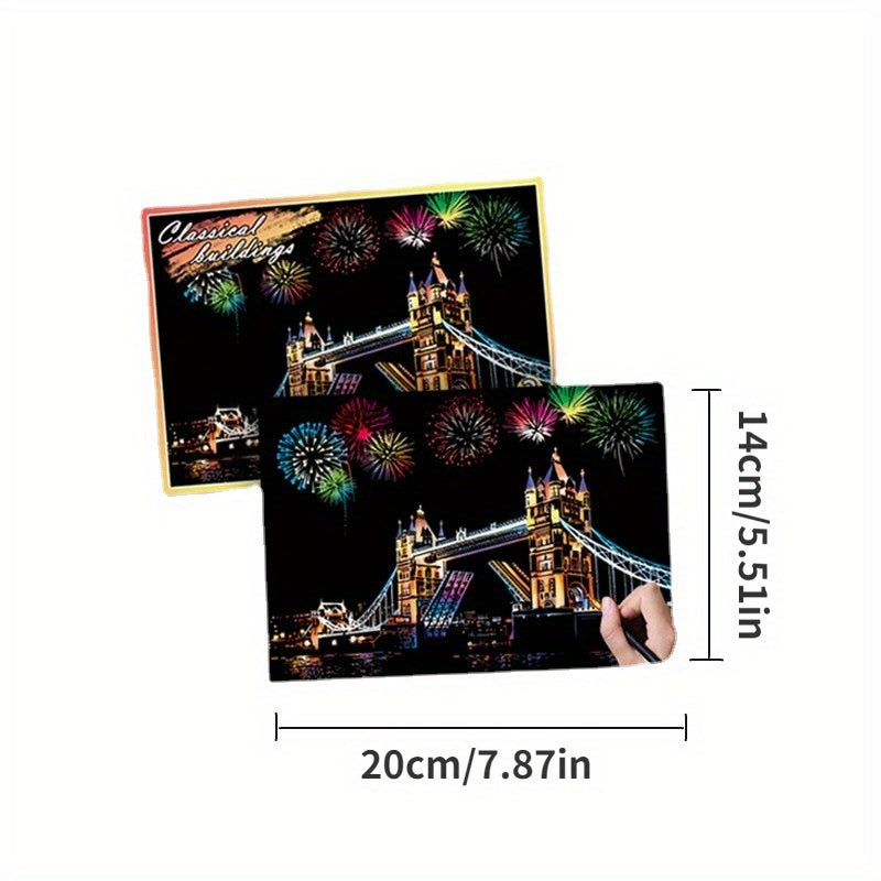 Urban Landscape Scratch Painting DIY Kit - Night Scene Architecture