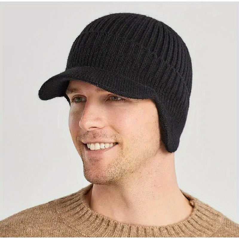 Men's Warm Plush Knitted Beanie Hat for Outdoor Activities