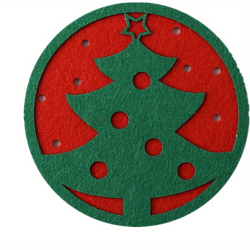 5pcs Christmas Round Coasters Heat Insulation Non Slip Cup Pads