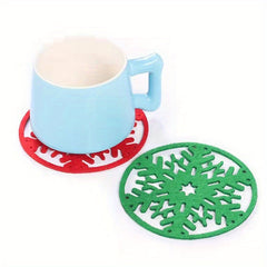 5pcs Christmas Round Coasters Heat Insulation Non Slip Cup Pads