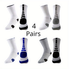 4Pairs Men's Athletic Socks Basketball Running Non Slip Thickened Crew Socks