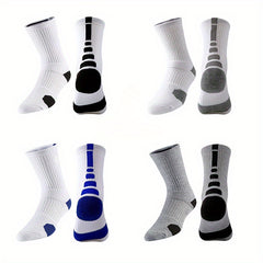 4Pairs Men's Athletic Socks Basketball Running Non Slip Thickened Crew Socks