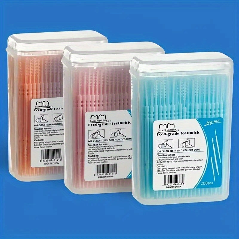 200 Pcs Disposable Toothpicks w/ Box Plastic Portable