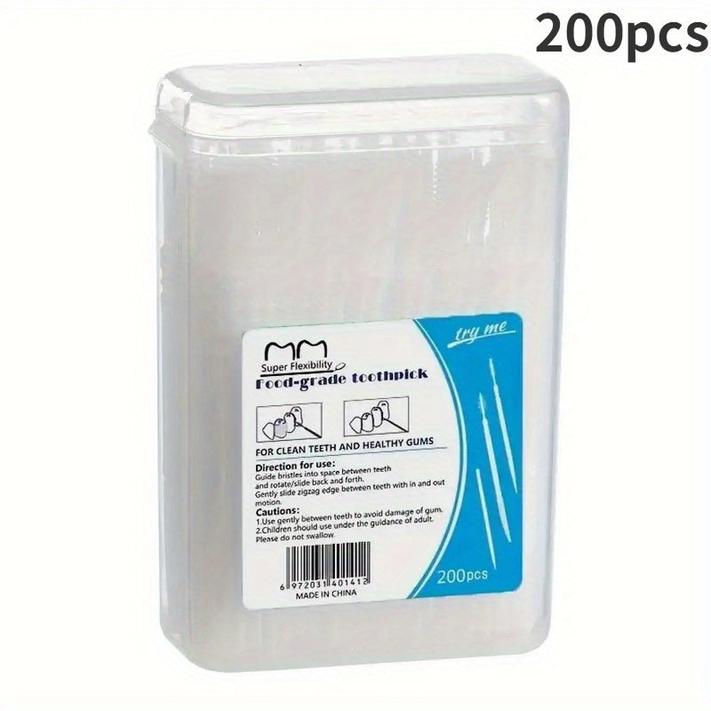 200 Pcs Disposable Toothpicks w/ Box Plastic Portable
