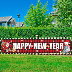 Plaid Christmas Banner Happy Year Yard Decoration Party Banner