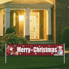 Plaid Christmas Banner Happy Year Yard Decoration Party Banner