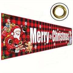 Plaid Christmas Banner Happy Year Yard Decoration Party Banner