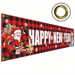 Plaid Christmas Banner Happy Year Yard Decoration Party Banner