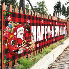 Plaid Christmas Banner Happy Year Yard Decoration Party Banner