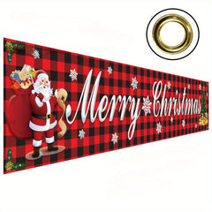 Plaid Christmas Banner Happy Year Yard Decoration Party Banner