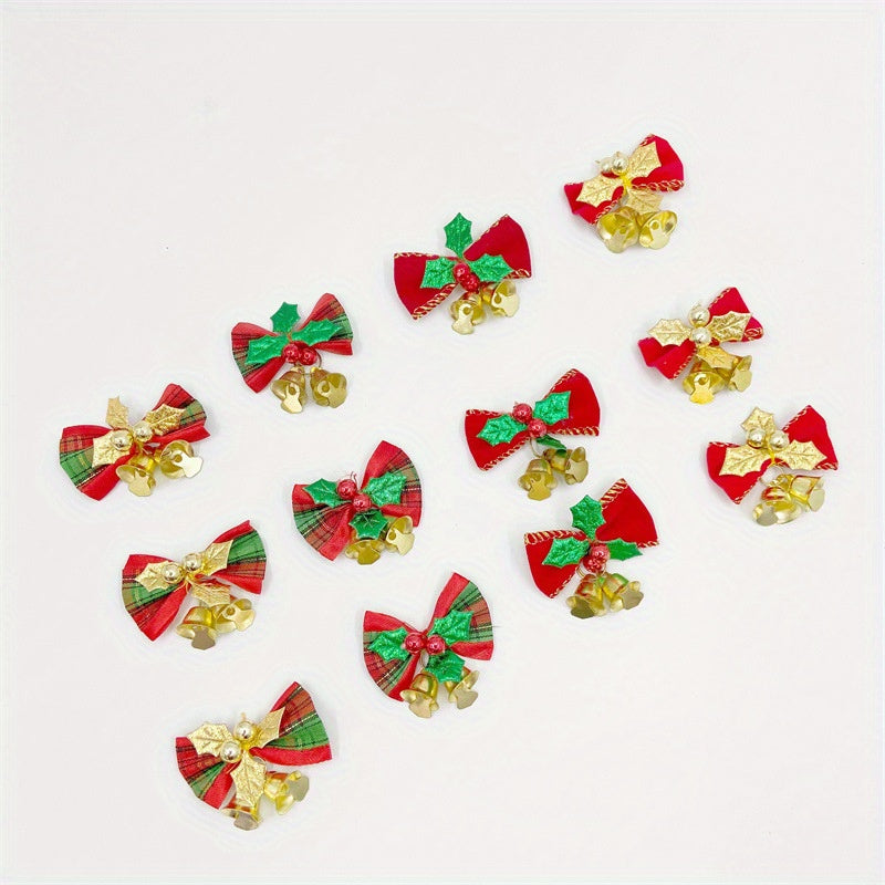 3 Pcs Christmas Tree Bow Mini Bell Strap Gift Decoration