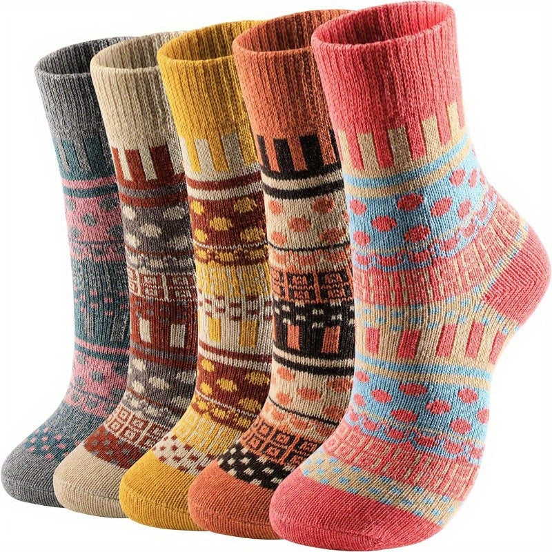 5 Pairs Winter Thermal Socks Cold Weather Thick Cozy Warm Socks