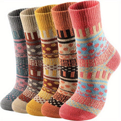 5 Pairs Winter Thermal Socks Cold Weather Thick Cozy Warm Socks