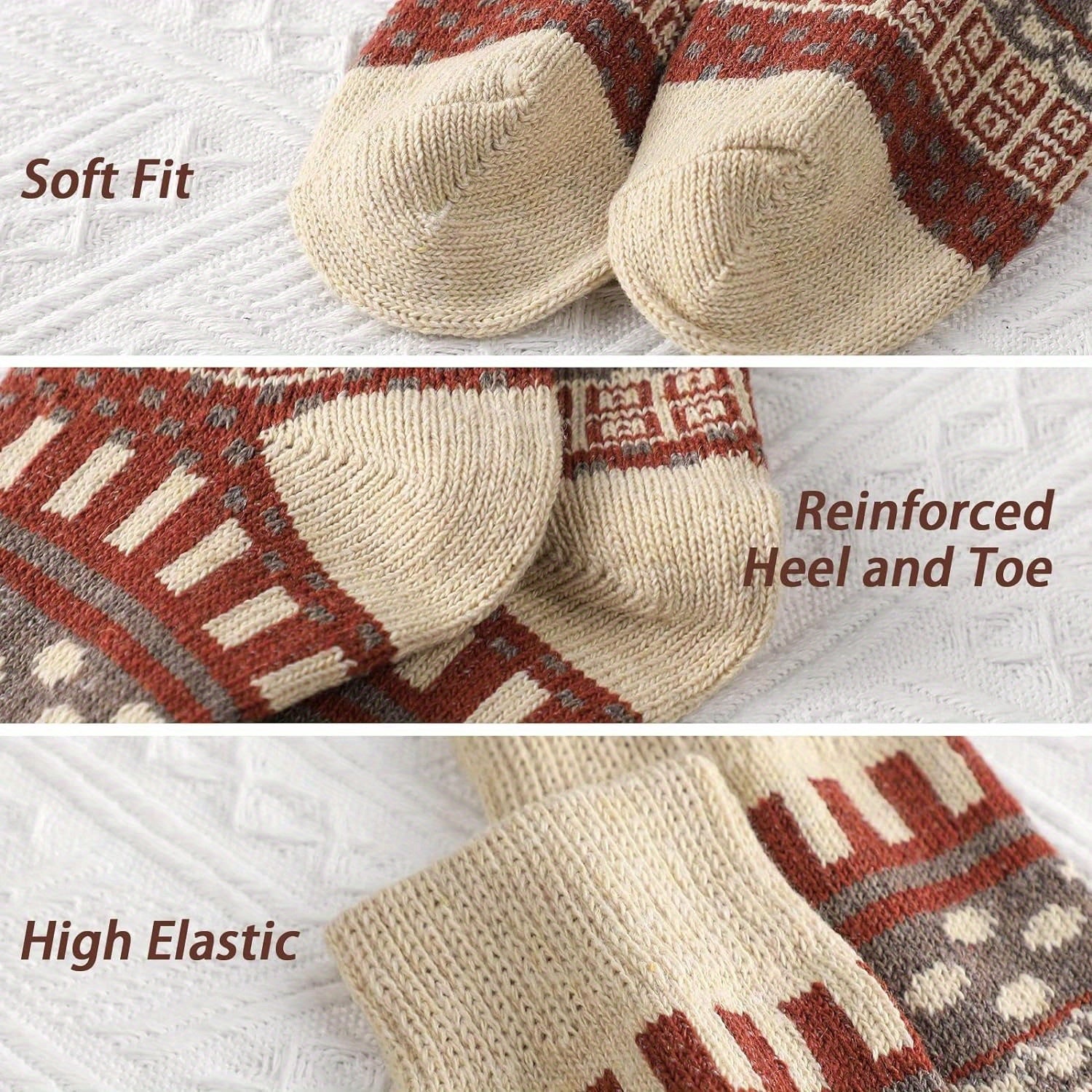 5 Pairs Winter Thermal Socks Cold Weather Thick Cozy Warm Socks