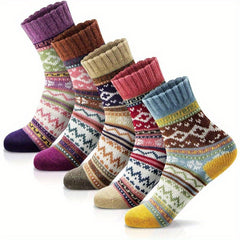 5 Pairs Winter Wool Blend Crew Socks Christmas Cozy Soft Thick Warm