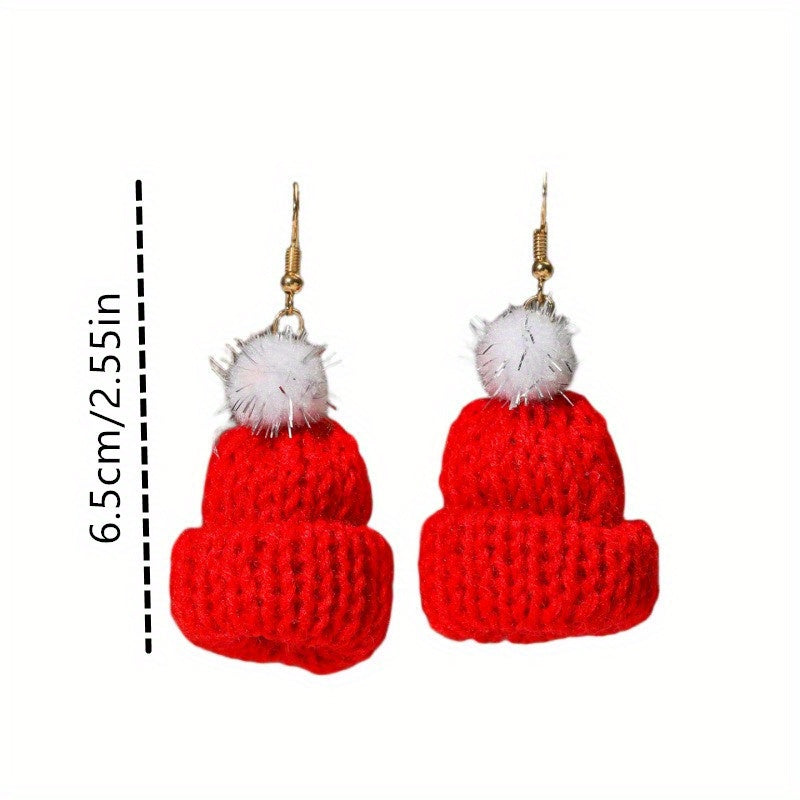 Knitted Small Hat Earrings Retro Party Jewelry Holiday Gift