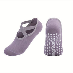 Women's Non Slip Yoga Socks with Cross Strap