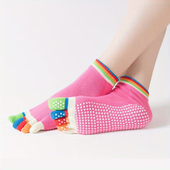 Colorful 5-Toe Split Non-Slip Yoga Socks Short Tube Sweat Absorption Grip Socks