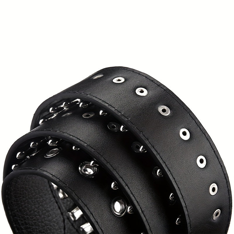 Adjustable 41 34in Unisex Waist Belt Rivet Studded Faux Leather Belt Hip Hop