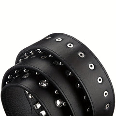 Adjustable 41 34in Unisex Waist Belt Rivet Studded Faux Leather Belt Hip Hop