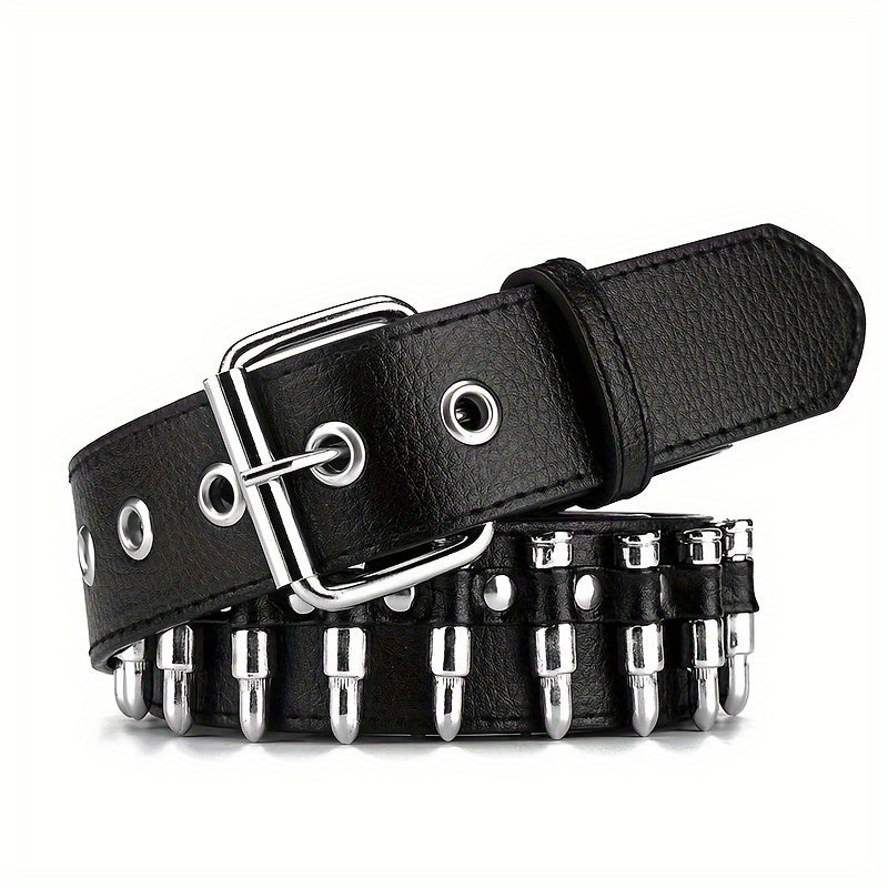 Adjustable 41 34in Unisex Waist Belt Rivet Studded Faux Leather Belt Hip Hop